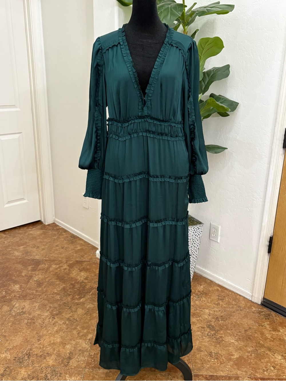 Chelsea and Violet Deep Teal Long Tiered Maxi Dress - Elegant V-Neck
